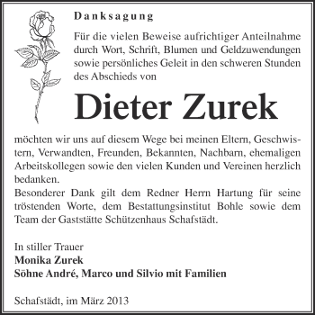 Traueranzeige von Dieter Zurek von Super Sonntag Merseburg