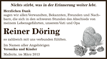 Traueranzeige von Reiner Döring von Super Sonntag Zeitz
