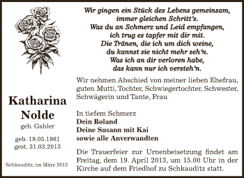 Traueranzeige von Katharina Nolde von Super Sonntag Zeitz
