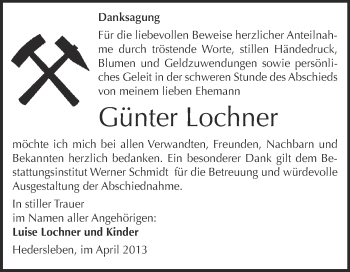 Traueranzeige von Günter Lochner von WVG - Wochenspiegel Quedlinburg
