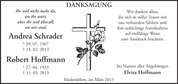 Traueranzeige von Andrea Schrader von WVG - Wochenspiegel Quedlinburg
