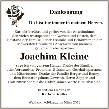 Traueranzeige von Joachim Kleine von WVG - Wochenspiegel Bitterfeld