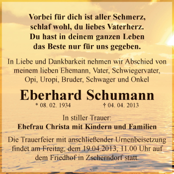 Traueranzeige von Eberhard Schumann von WVG - Wochenspiegel Bitterfeld