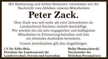 Traueranzeige von Peter Zack von Super Sonntag Bernburg