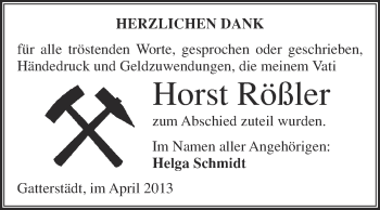 Traueranzeige von Horst Rößler von WVG - Wochenspiegel Merseburg