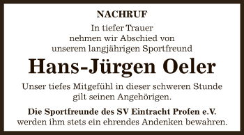 Traueranzeige von Hans-Jürgen Oeler von Super Sonntag Zeitz