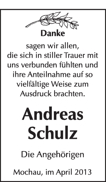 Traueranzeige von Andreas Schulz von Super Sonntag Wittenberg