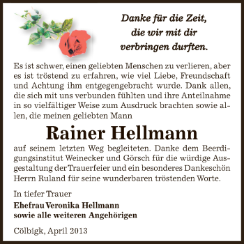 Traueranzeige von Rainer Hellmann von Super Sonntag Bernburg
