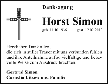 Traueranzeige von Horst Simon von Super Sonntag Wittenberg