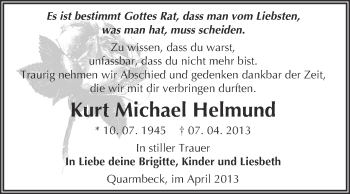 Traueranzeige von Kurt Michael Helmund von Super Sonntag Quedlinburg