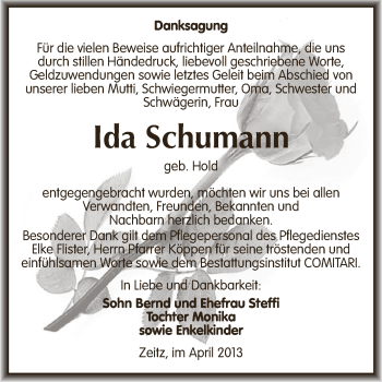 Traueranzeige von Ida Schumann von Super Sonntag Zeitz