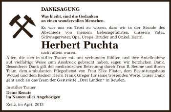 Traueranzeige von Herbert Puchta von Super Sonntag Zeitz
