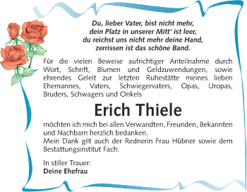 Traueranzeige von Erich Thiele von WVG - Wochenspiegel Merseburg
