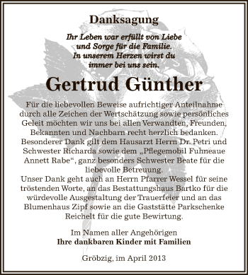 Traueranzeige von Gertrud Günther von WVG - Wochenspiegel Dessau / Köthen