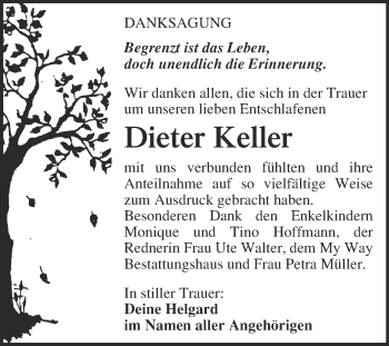 Traueranzeige von Dieter Keller von Super Sonntag Merseburg