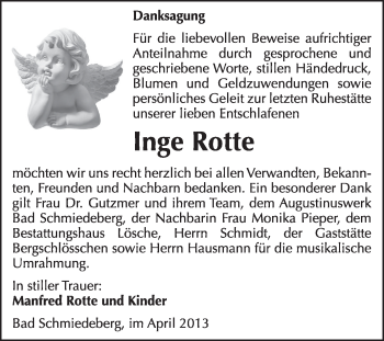 Traueranzeige von Inge Rotte von WVG - Wochenspiegel Wittenberg
