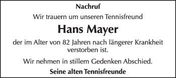 Traueranzeige von Hans Mayer von Super Sonntag Dessau / Köthen