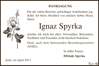 Traueranzeige von Ignaz Spyrka von Super Sonntag Zeitz