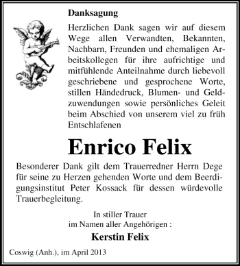 Traueranzeige von Enrico Felix von Super Sonntag Dessau / Köthen