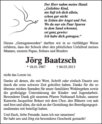Traueranzeige von Jörg Baatzsch von Super Sonntag Wittenberg