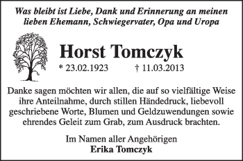 Traueranzeige von Horst Tomczyk von Super Sonntag Dessau / Köthen