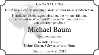 Traueranzeige von Michael Baum von Super Sonntag Merseburg