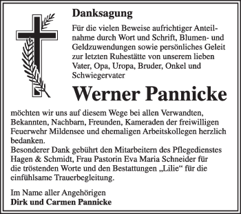 Traueranzeige von Werner Pannicke von Super Sonntag Dessau / Köthen
