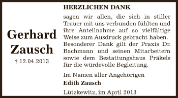 Traueranzeige von Gerhard Zausch von Super Sonntag Zeitz