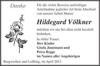 Traueranzeige von Hildegard Völkner von WVG - Wochenspiegel NMB / WSF / ZTZ