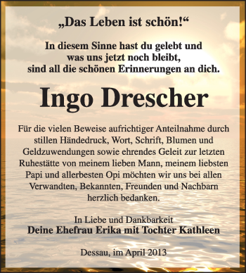 Traueranzeige von Ingo Drescher von Super Sonntag Dessau / Köthen