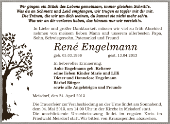 Traueranzeige von René Engelmann von Wochenspiegel Mansfelder Land
