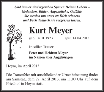 Traueranzeige von Kurt Meyer von Super Sonntag Aschersleben