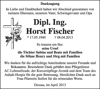 Traueranzeige von Horst Fischer von Super Sonntag Dessau / Köthen