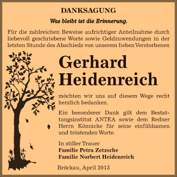 Traueranzeige von Gerhard Heidenreich von Super Sonntag Zeitz