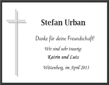 Traueranzeige von Stefan Urban von Super Sonntag Wittenberg