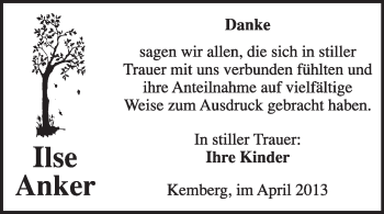 Traueranzeige von Ilse Anker von WVG - Wochenspiegel Wittenberg