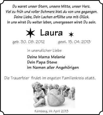 Traueranzeige von Laura  von Super Sonntag Wittenberg