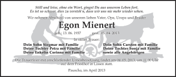 Traueranzeige von Egon Mienert von WVG - Wochenspiegel NMB / WSF / ZTZ