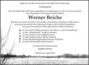 Traueranzeige von Werner Beiche von WVG - Wochenspiegel Quedlinburg