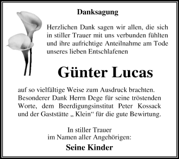 Traueranzeige von Günter Lucas von Super Sonntag Dessau / Köthen