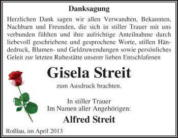 Traueranzeige von Gisela Streit von Super Sonntag Dessau / Köthen