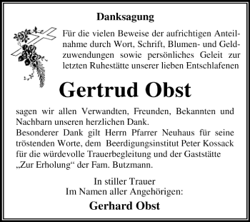 Traueranzeige von Gertrud Obst von Super Sonntag Dessau / Köthen