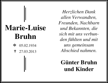Traueranzeige von Marie-Luise Bruhn von Super Sonntag Dessau / Köthen