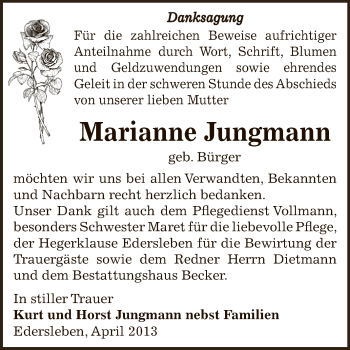 Traueranzeige von Marianne Jungmann von WVG - Wochenspiegel SGH