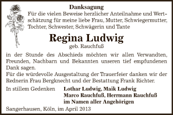 Traueranzeige von Regina Ludwig von WVG - Wochenspiegel SGH