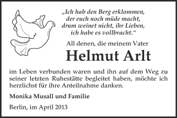 Traueranzeige von Helmut Arlt von Super Sonntag Merseburg