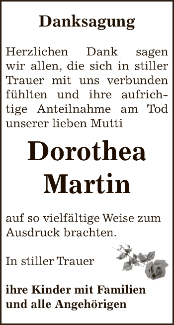 Traueranzeige von Dorothea Martin von Super Sonntag Zeitz
