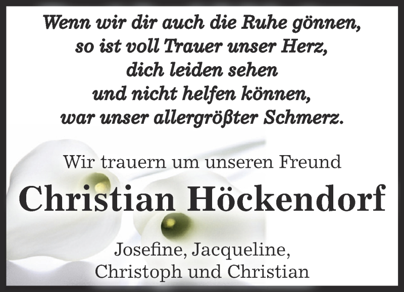  Traueranzeige für Christian Höckendorf vom 28.04.2013 aus Super Sonntag Bernburg