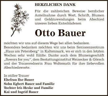 Traueranzeige von Otto Bauer von Super Sonntag Bernburg