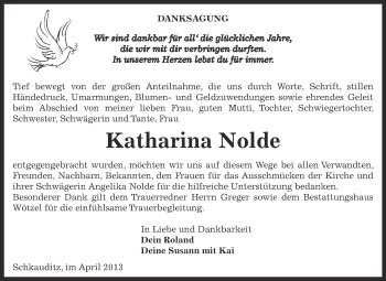 Traueranzeige von Katharina Nolde von Super Sonntag Zeitz